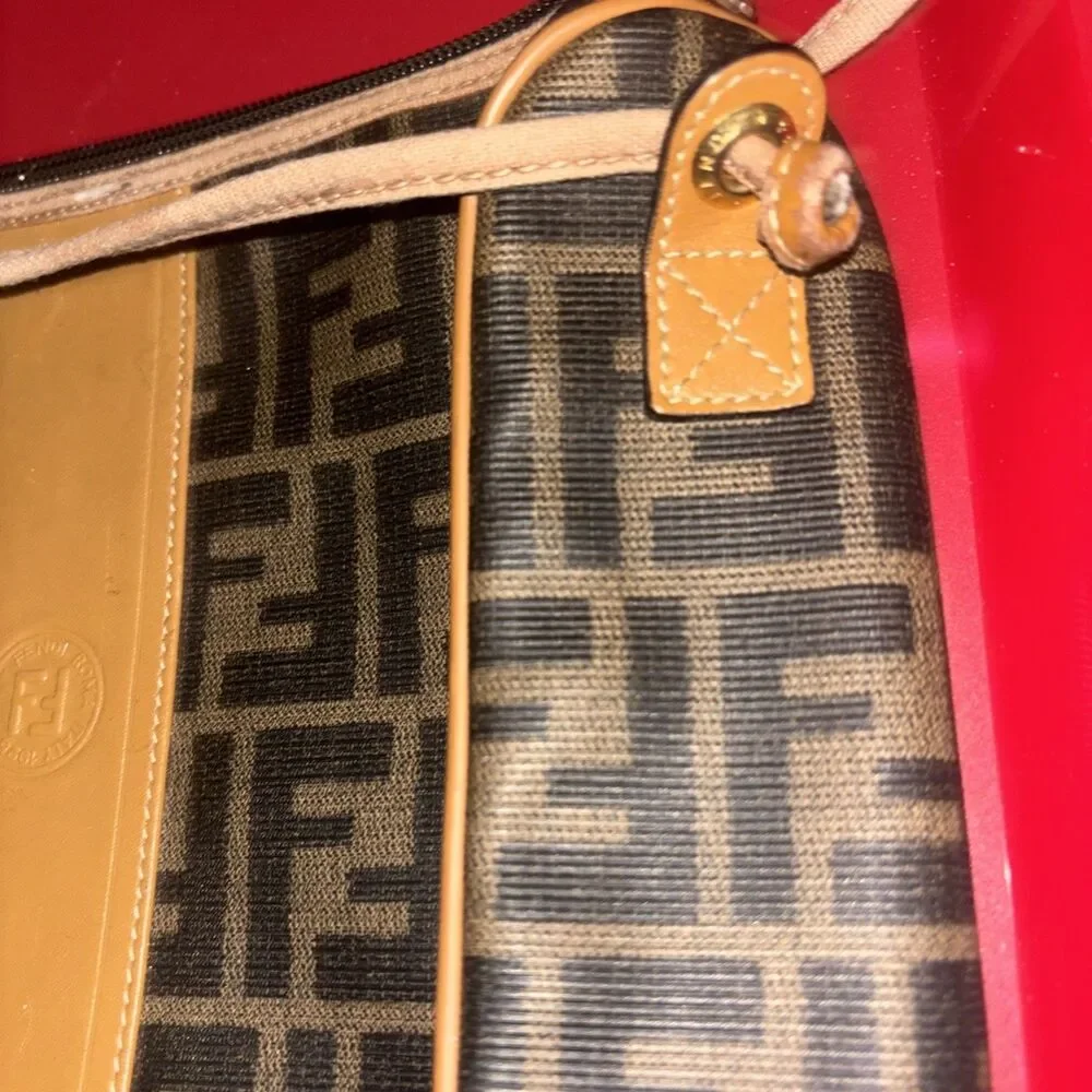 Vintage Fendi Zucca Canvas Shoulder Bag Brown FF Monogram Leather Trim  Italy